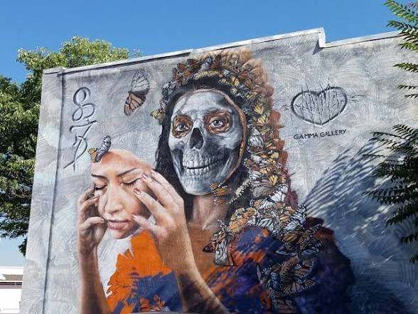 calavera butterfly mural