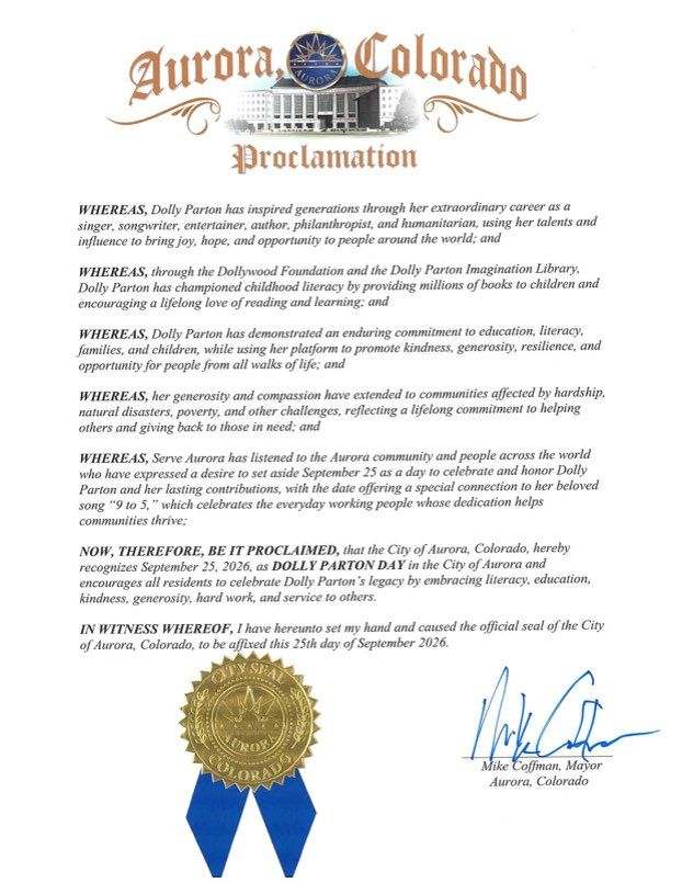City of Aurora Dolly Parton Day proclamation 2026