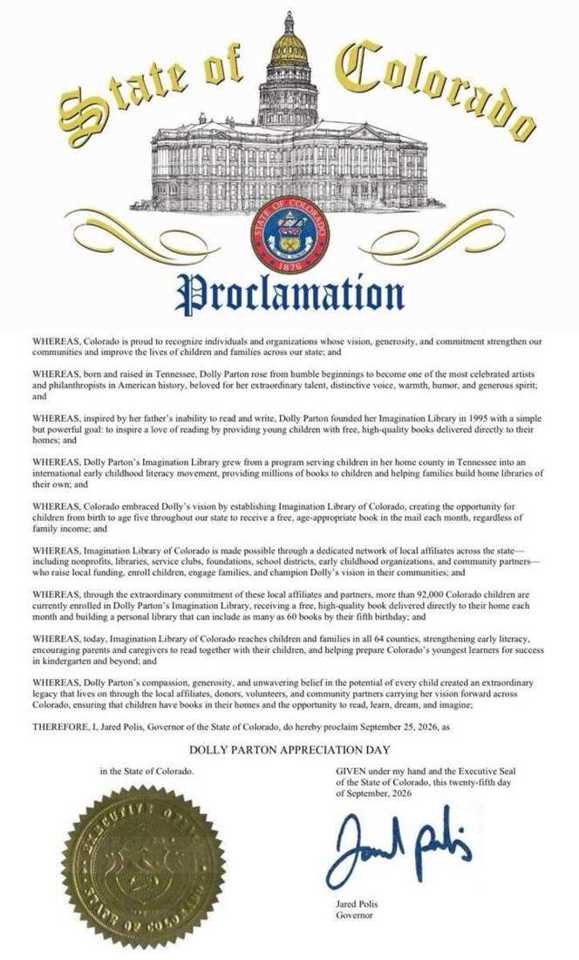 State of Colorado Dolly Parton Appreciation Day proclamation 2026